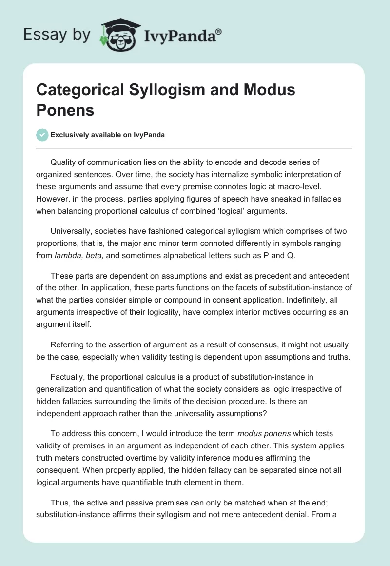 Categorical Syllogism and Modus Ponens. Page 1
