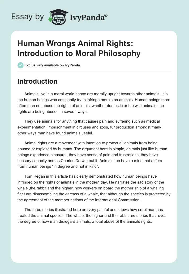 Human Wrongs Animal Rights: Introduction to Moral Philosophy. Page 1
