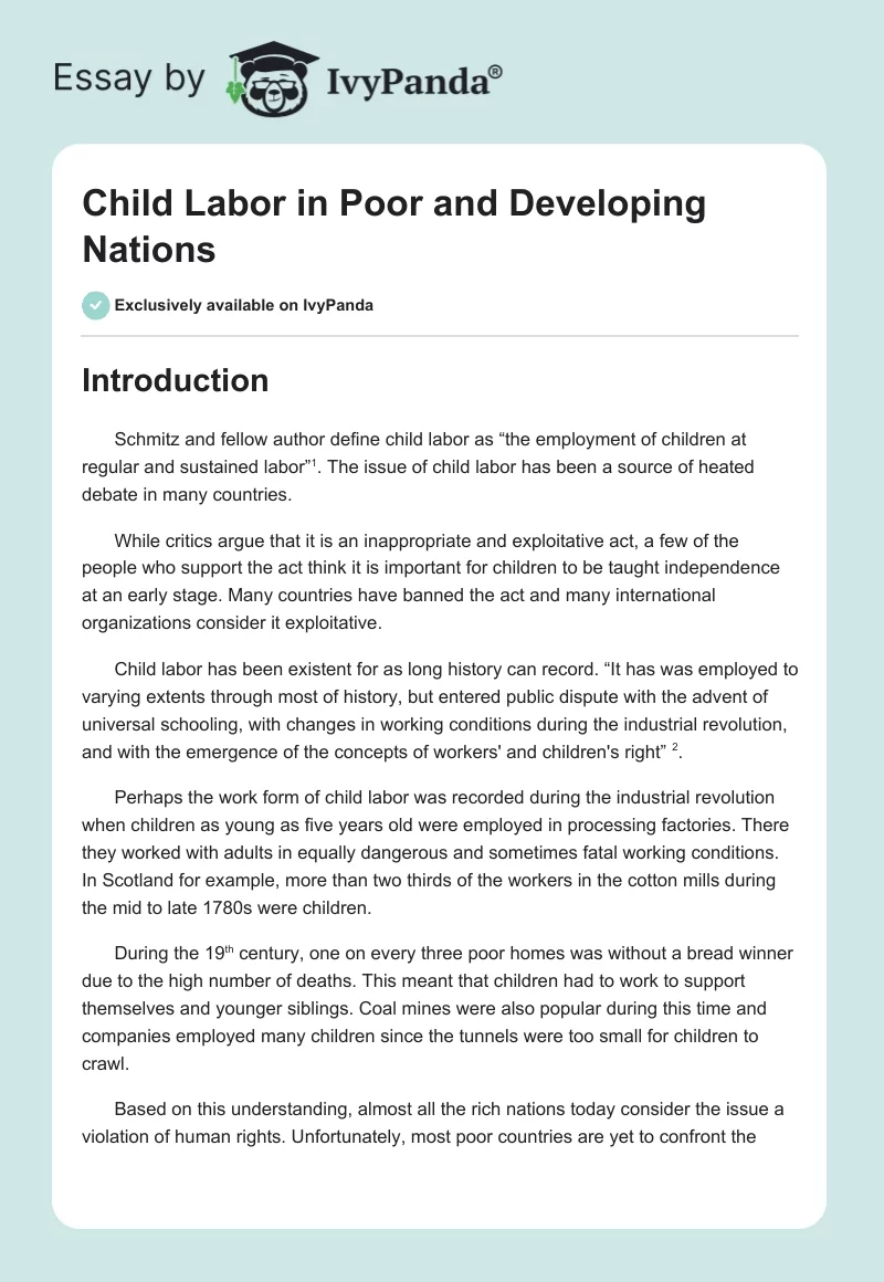 Child Labor in Poor and Developing Nations. Page 1