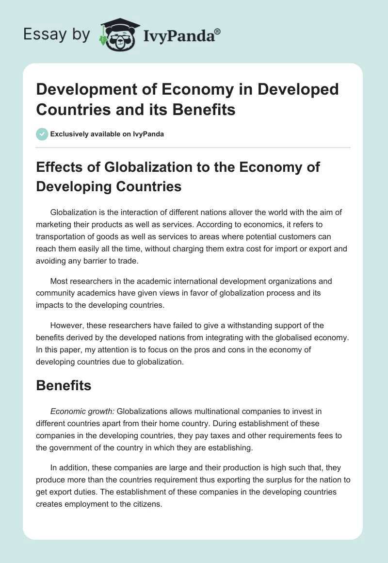 Development of Economy in Developed Countries and its Benefits. Page 1