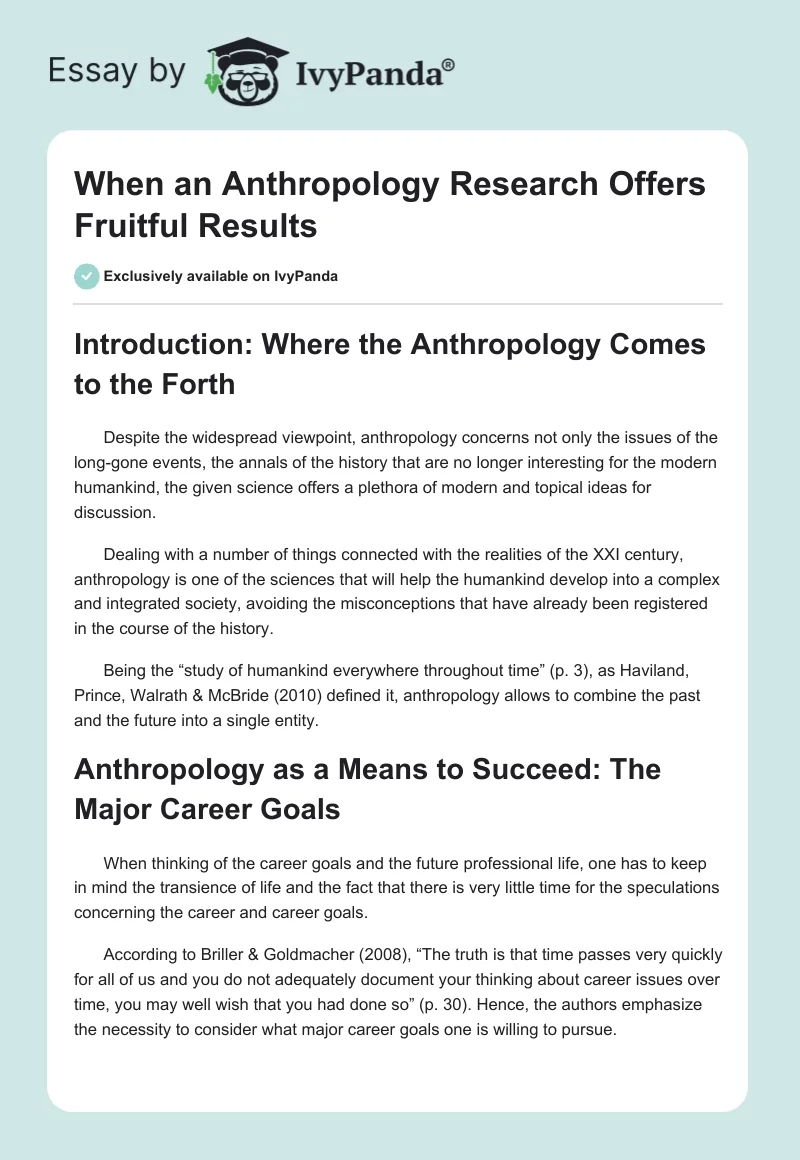 When an Anthropology Research Offers Fruitful Results. Page 1