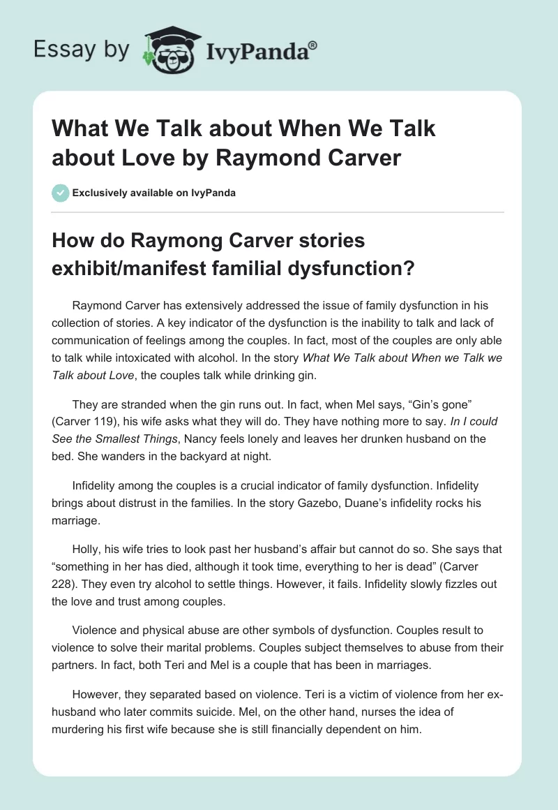"What We Talk about When We Talk about Love" by Raymond Carver. Page 1