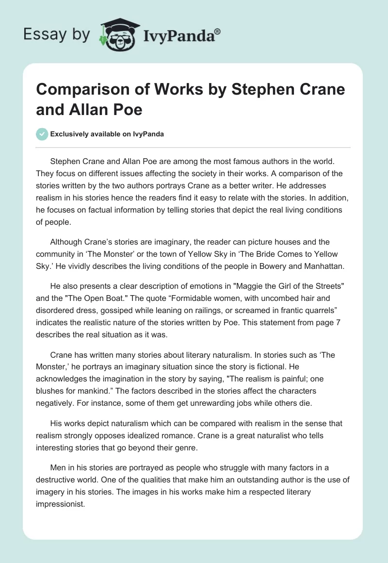 Comparison of Works by Stephen Crane and Allan Poe. Page 1