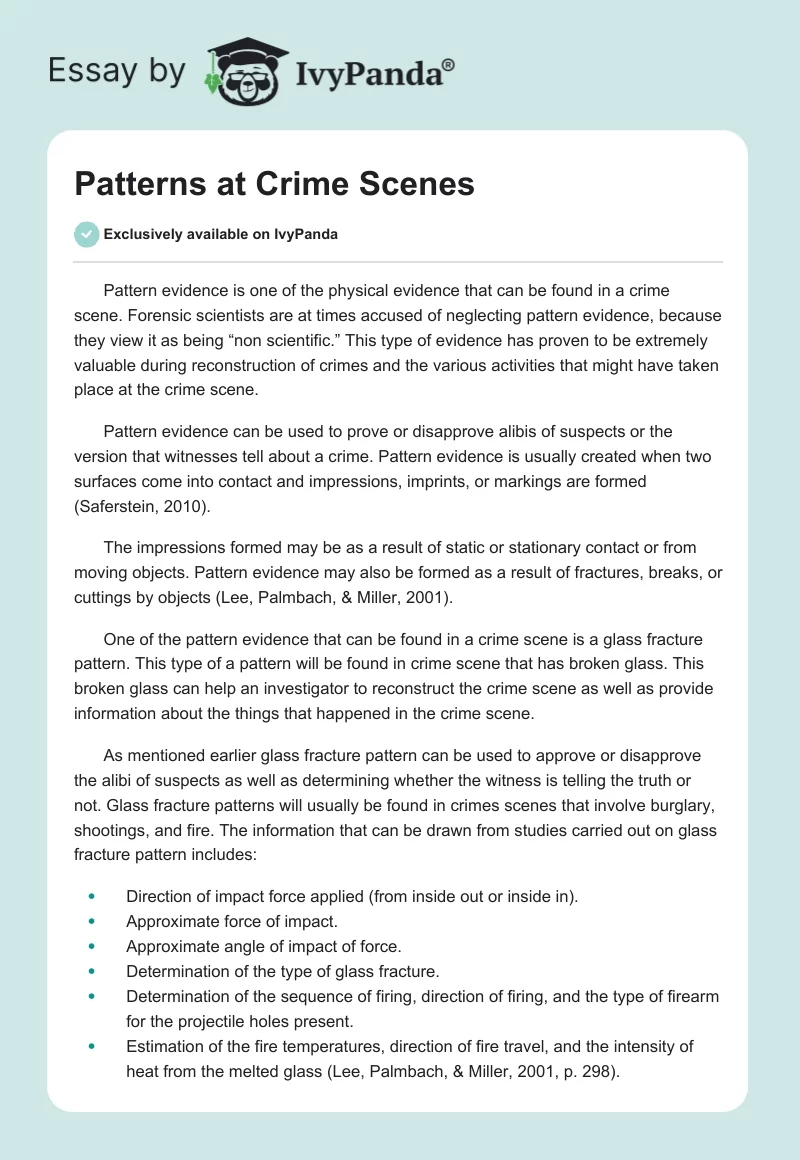 Patterns at Crime Scenes. Page 1