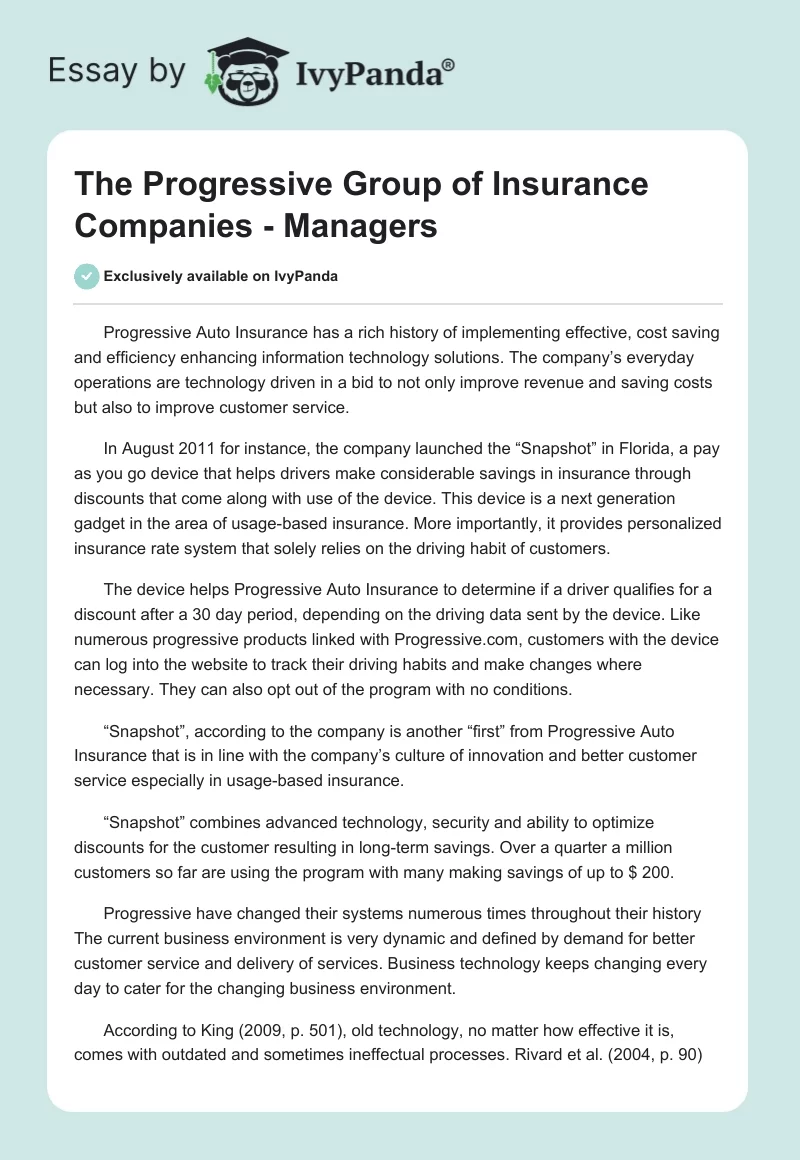The Progressive Group of Insurance Companies - Managers. Page 1