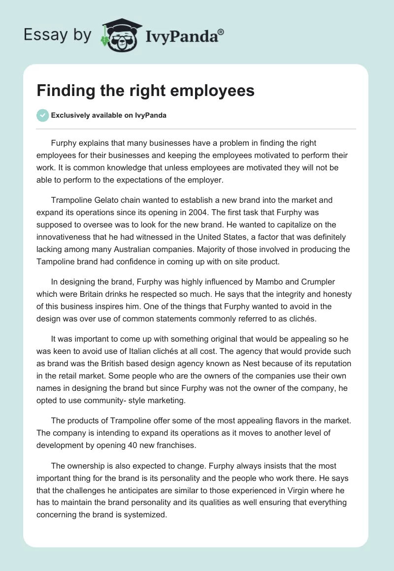 Finding the right employees. Page 1