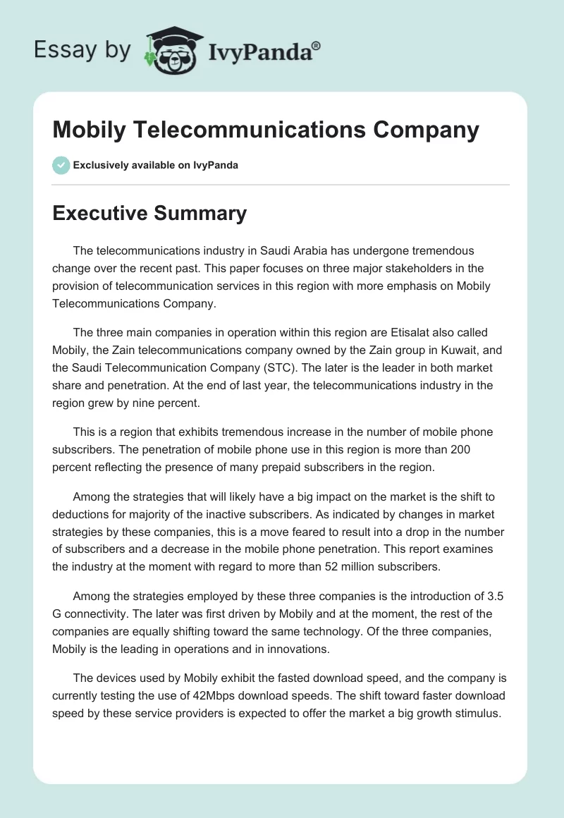Mobily Telecommunications Company. Page 1