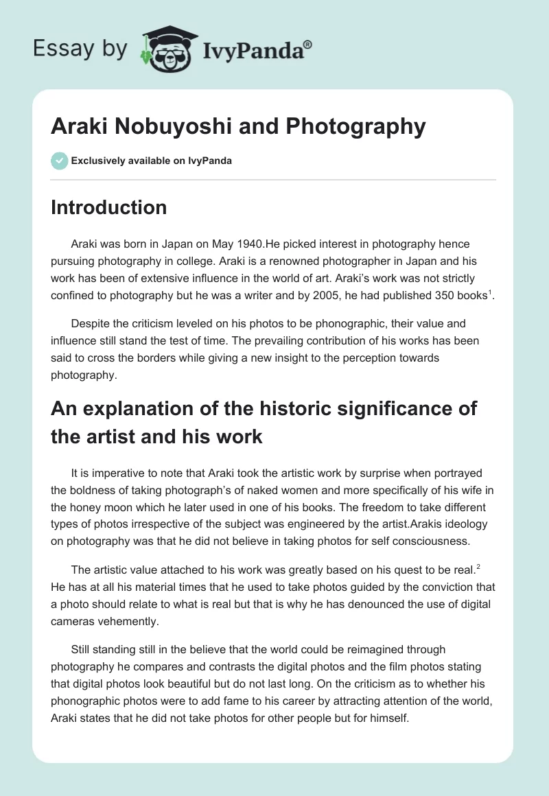Araki Nobuyoshi and Photography. Page 1