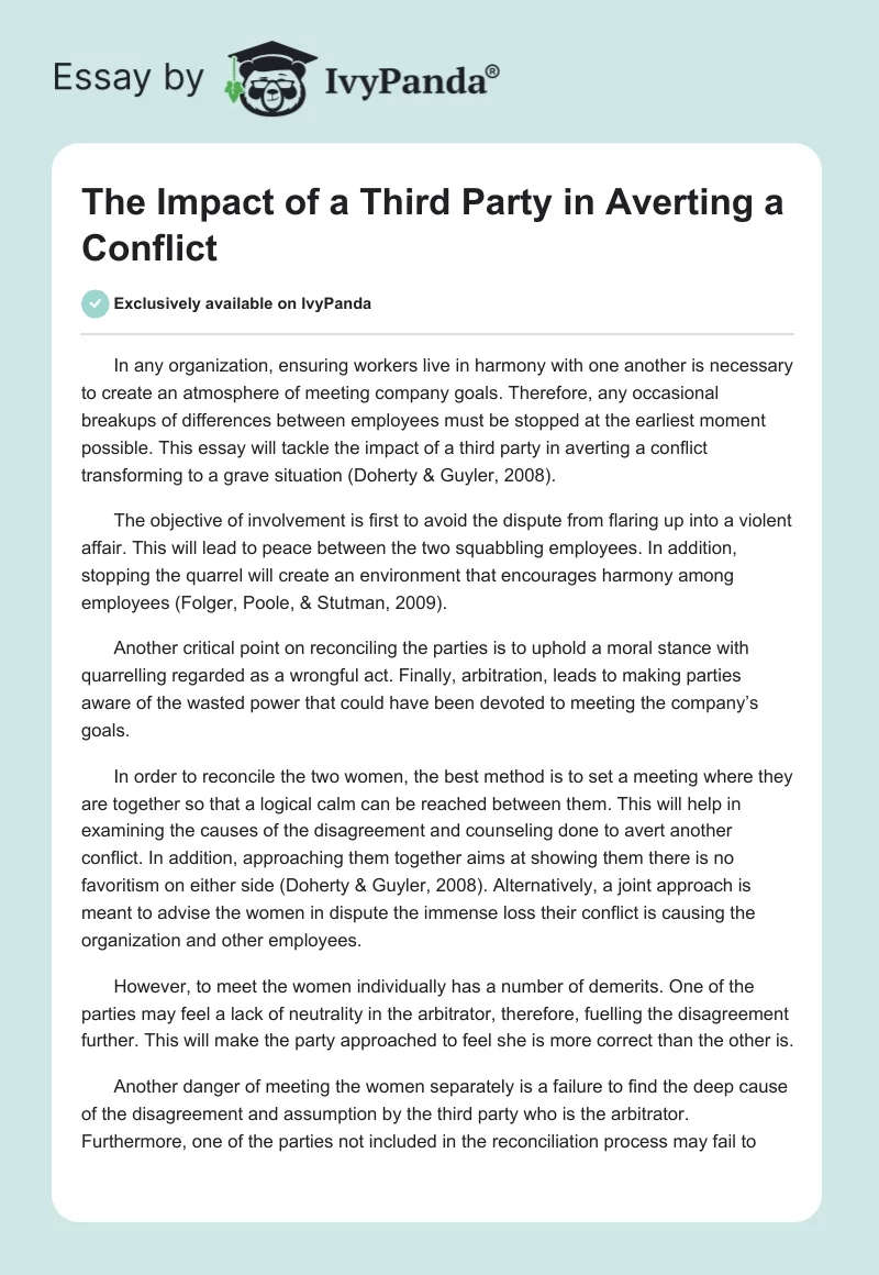 The Impact of a Third Party in Averting a Conflict. Page 1