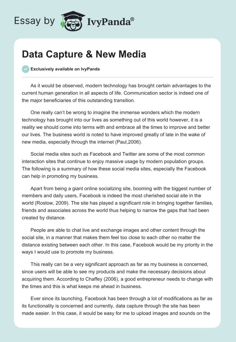 Data Capture & New Media. Page 1