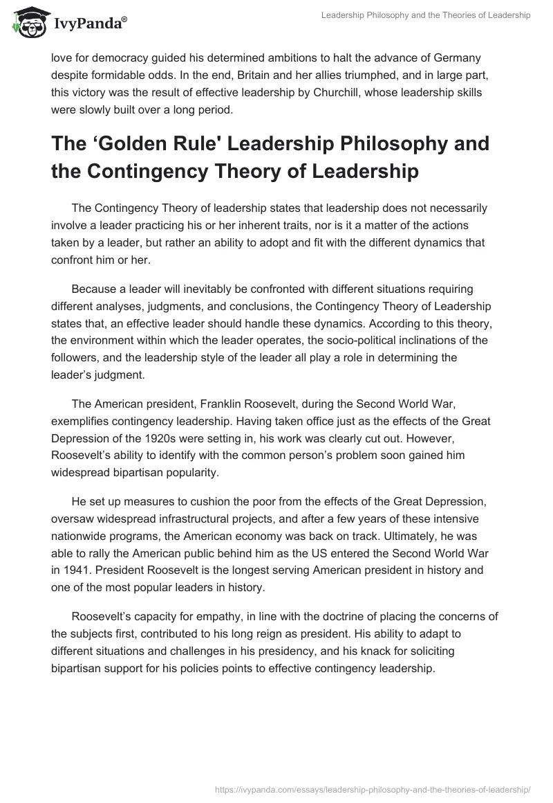 Leadership Philosophy and the Theories of Leadership. Page 4