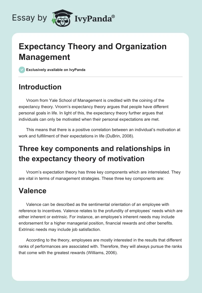 Expectancy Theory and Organization Management. Page 1