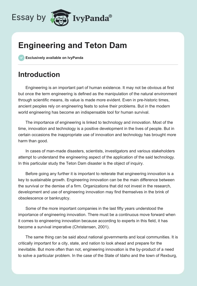 Engineering and Teton Dam. Page 1