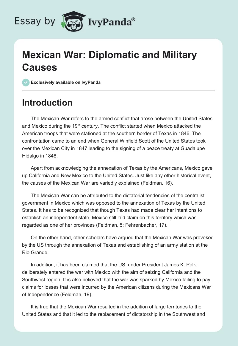Mexican War: Diplomatic and Military Causes. Page 1