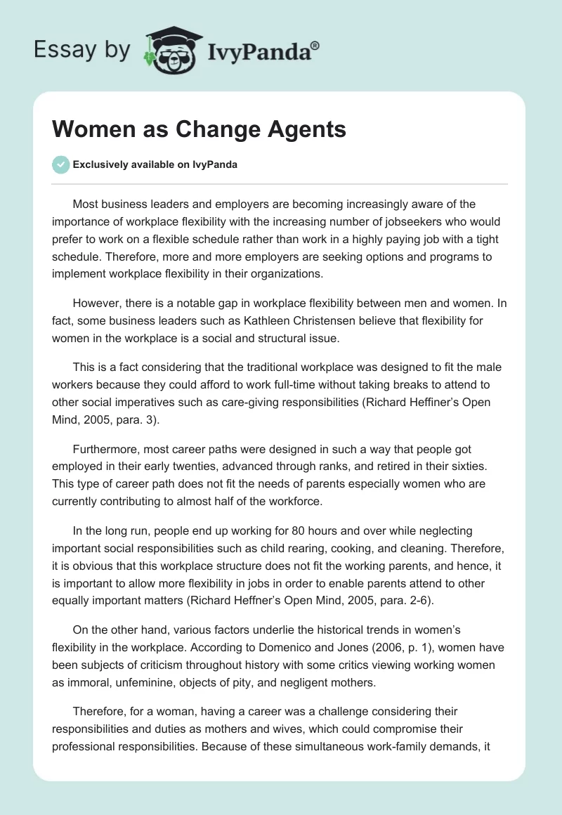 Women as Change Agents. Page 1