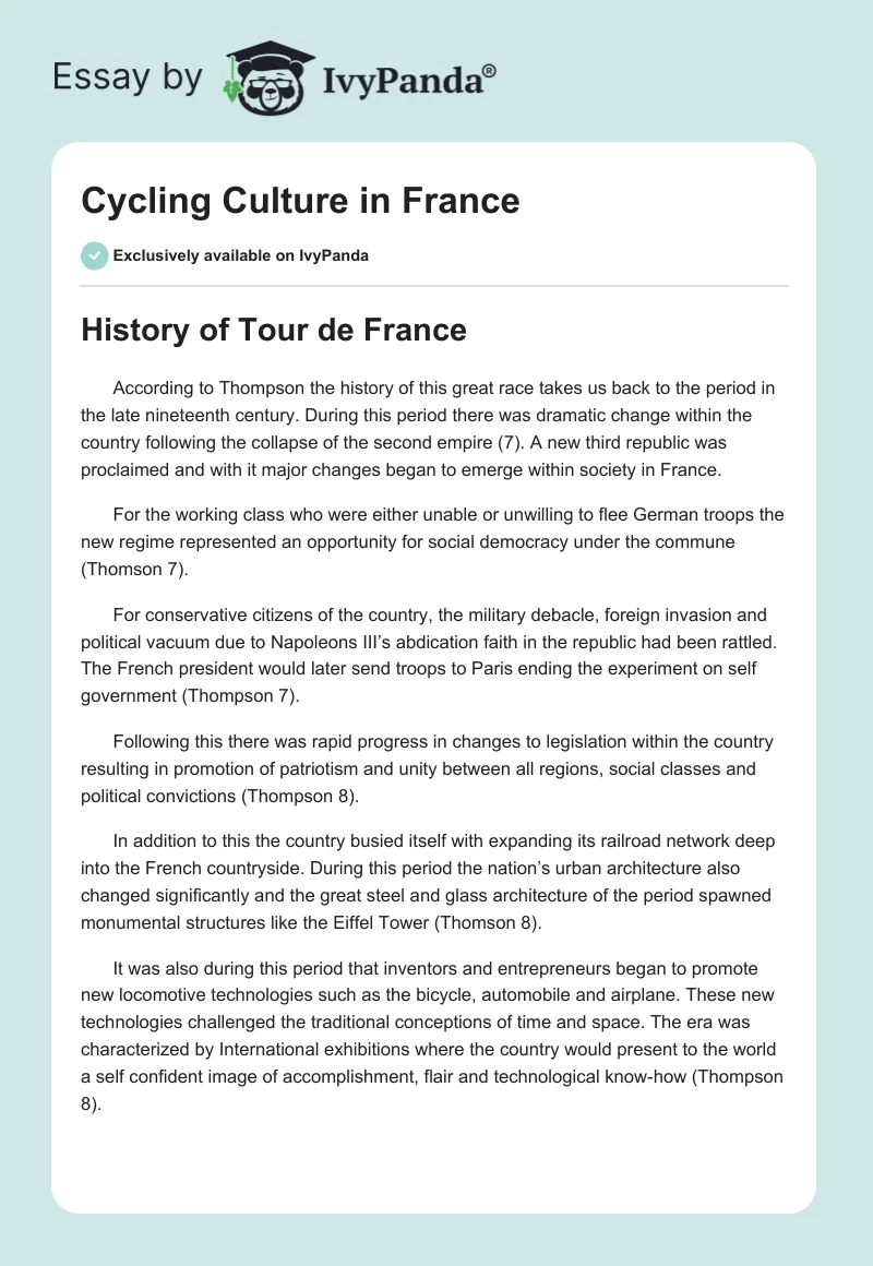 Cycling Culture in France. Page 1