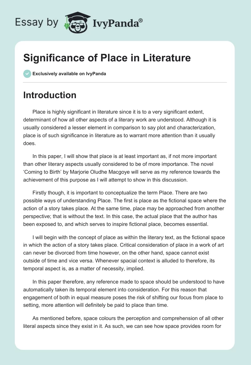 Significance of Place in Literature. Page 1
