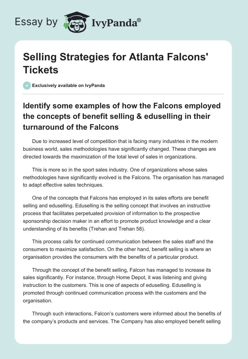 Selling Strategies for Atlanta Falcons' Tickets. Page 1
