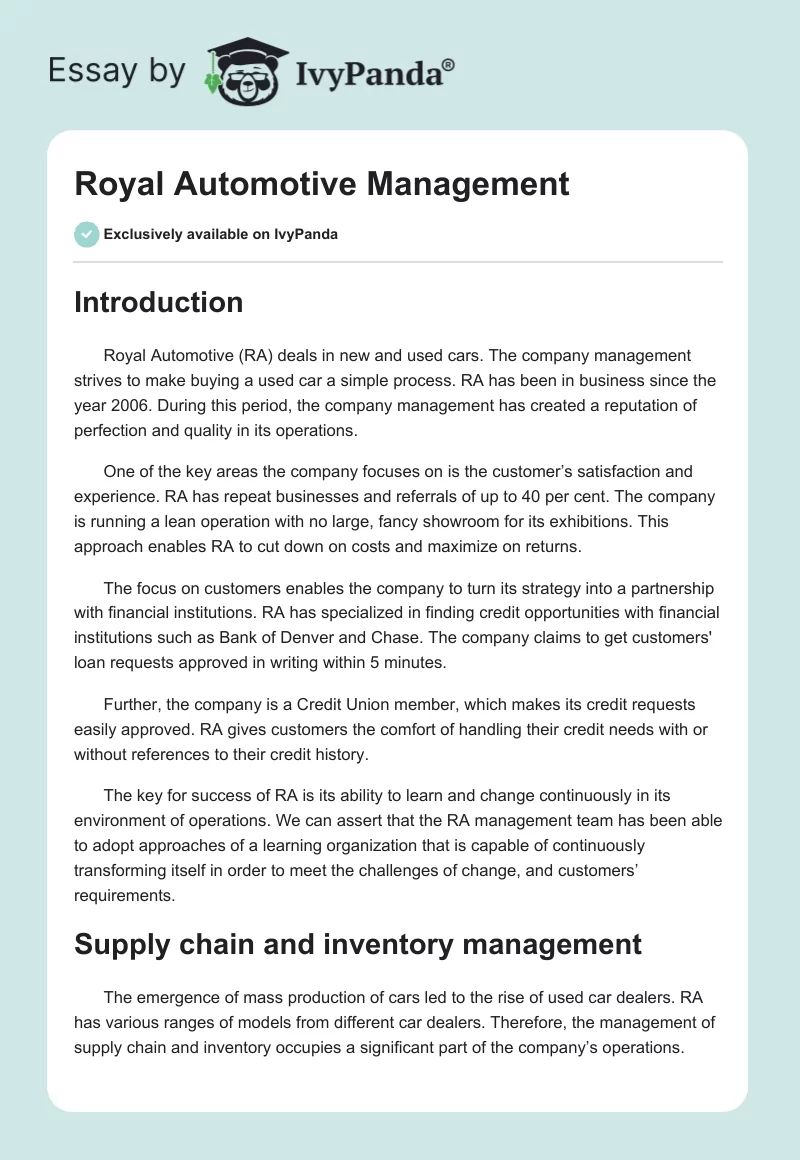 Royal Automotive Management. Page 1
