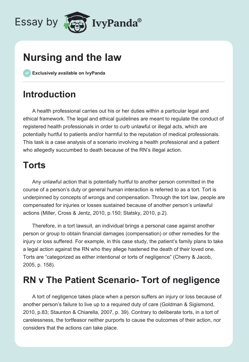 Nursing and the law. Page 1