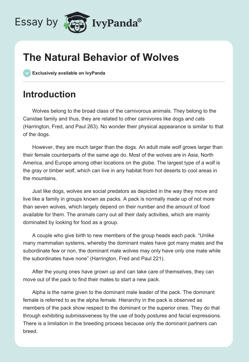 The Natural Behavior of Wolves. Page 1