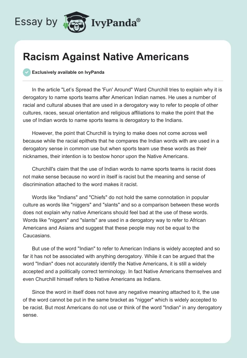 Racism Against Native Americans. Page 1