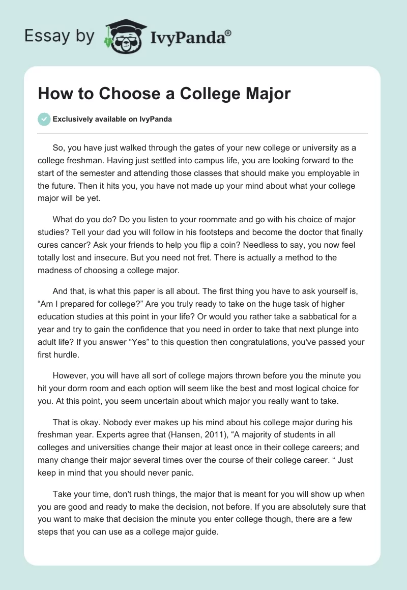 How to Choose a College Major. Page 1