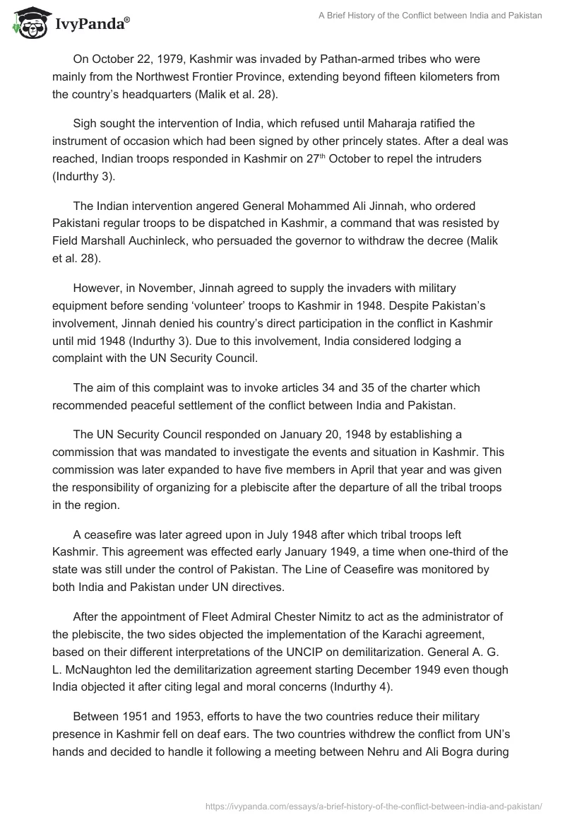 A Brief History of the Conflict Between India and Pakistan. Page 2