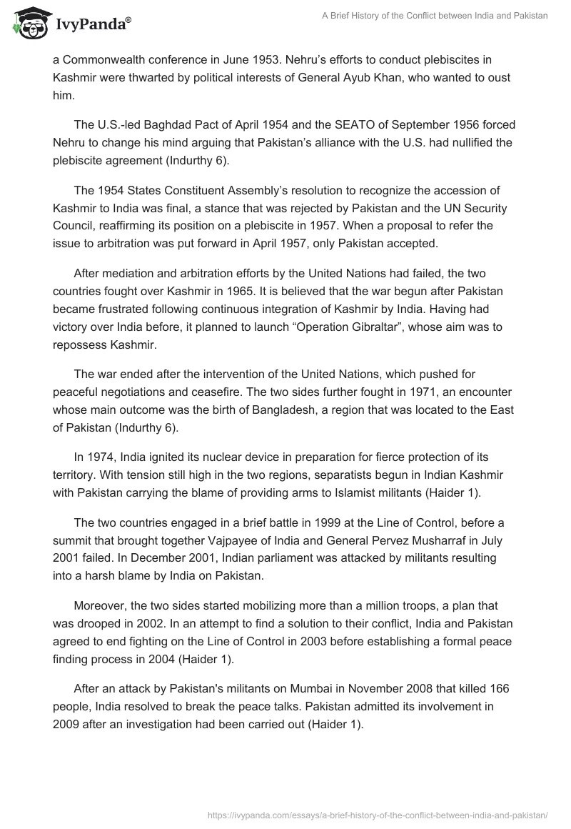 A Brief History of the Conflict Between India and Pakistan. Page 3