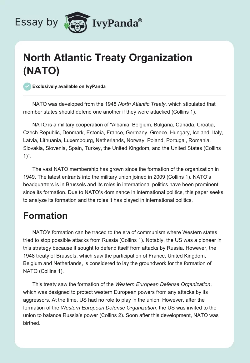 North Atlantic Treaty Organization (NATO). Page 1