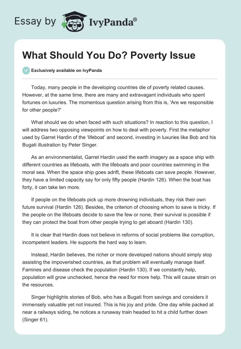What Should You Do? Poverty Issue. Page 1