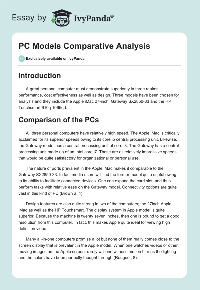 PC Models Comparative Analysis. Page 1