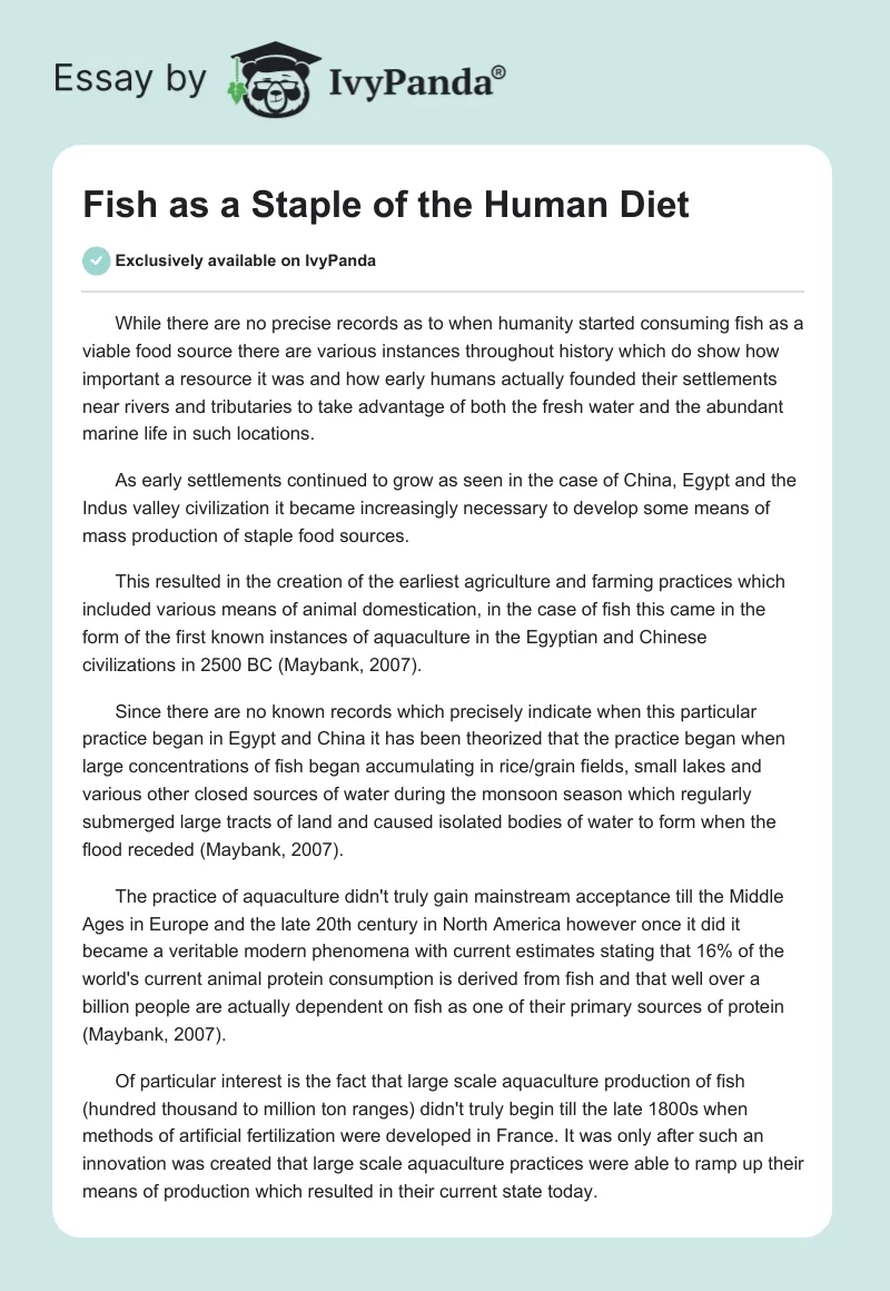 Fish as a Staple of the Human Diet. Page 1