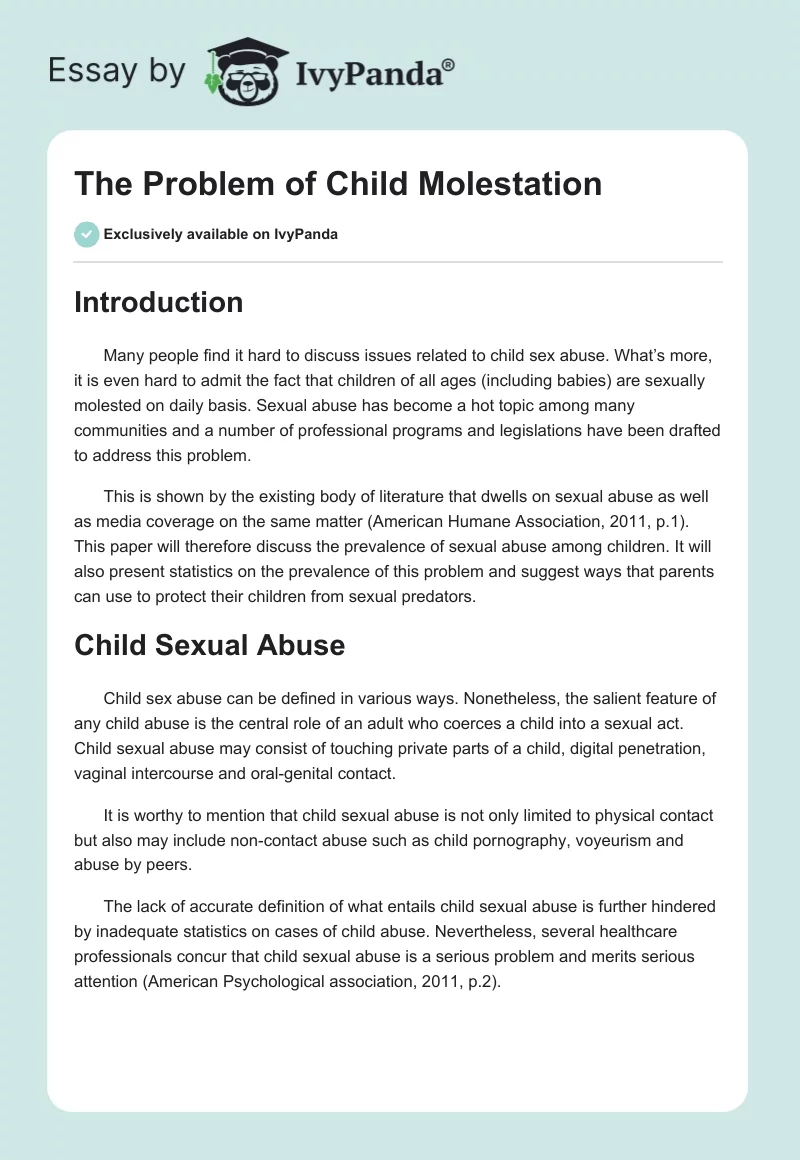 The Problem of Child Molestation. Page 1
