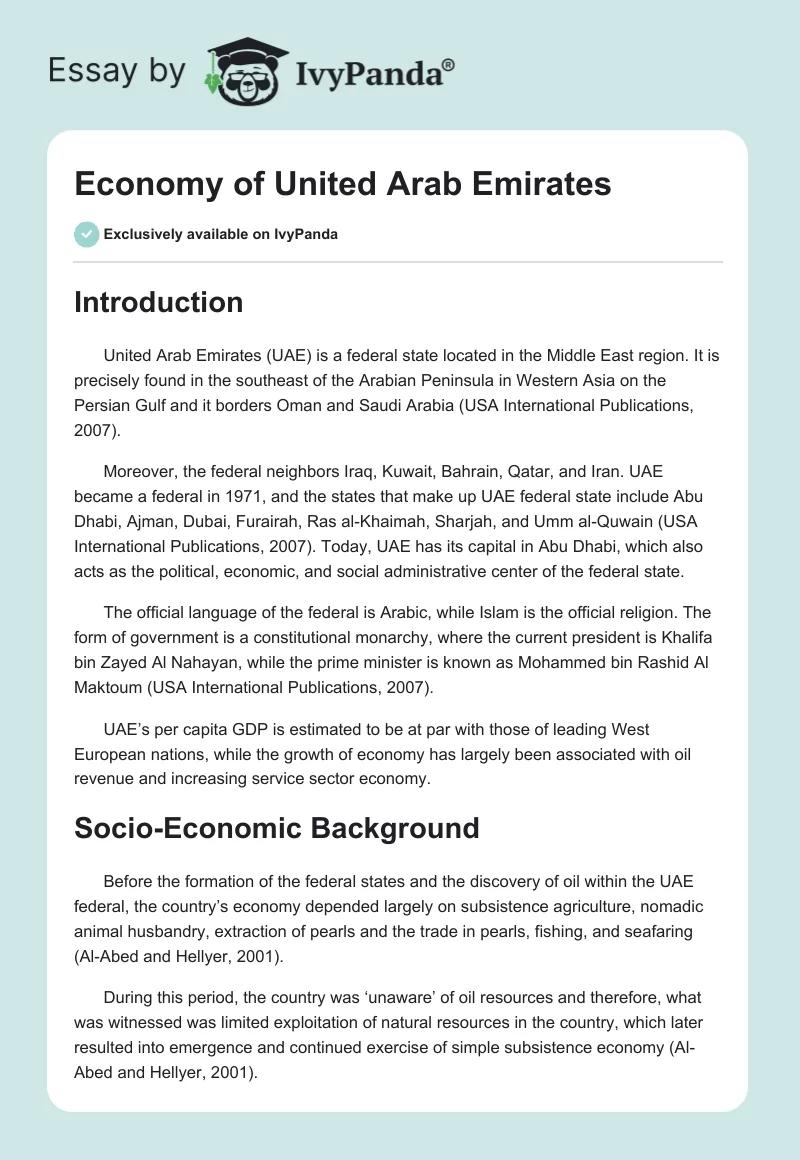 Economy of United Arab Emirates. Page 1