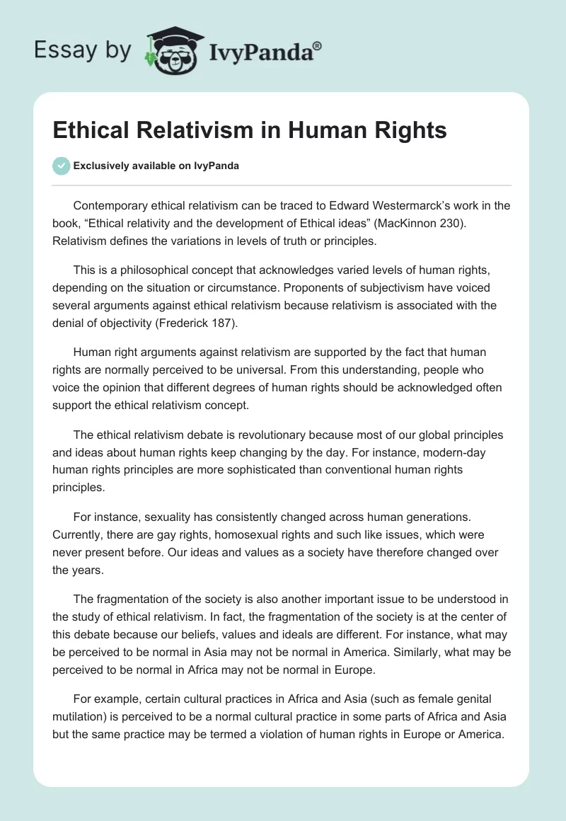 Ethical Relativism in Human Rights. Page 1