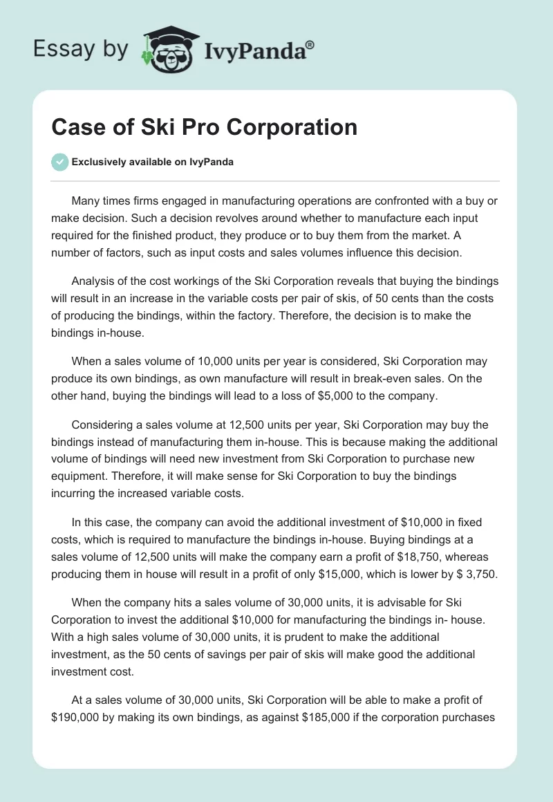 Case of Ski Pro Corporation. Page 1
