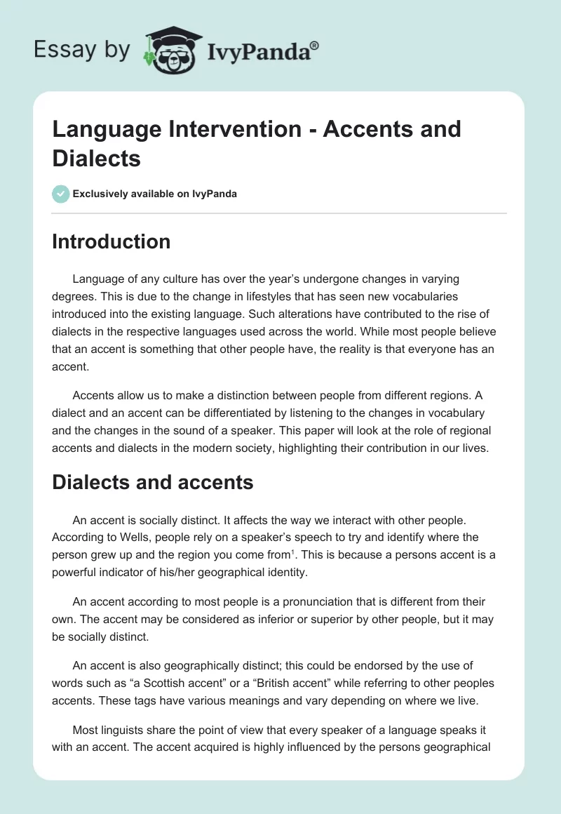 Language Intervention - Accents and Dialects. Page 1