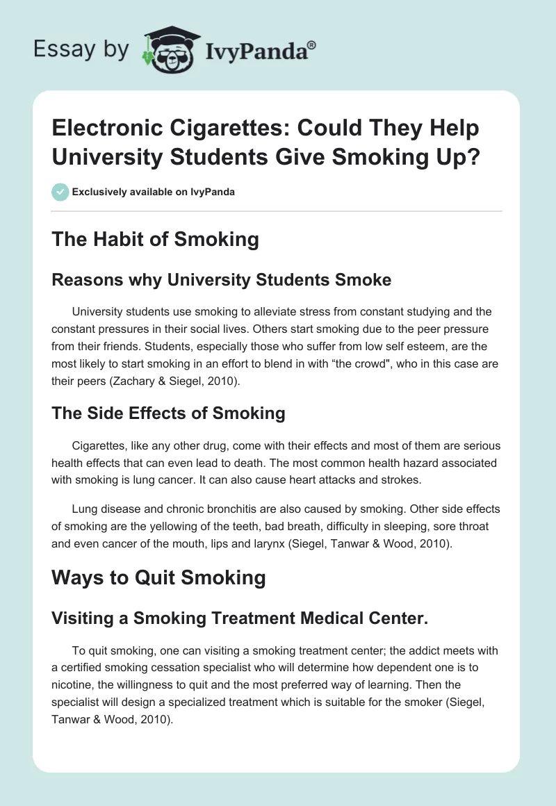 Electronic Cigarettes: Could They Help University Students Give Smoking Up?. Page 1