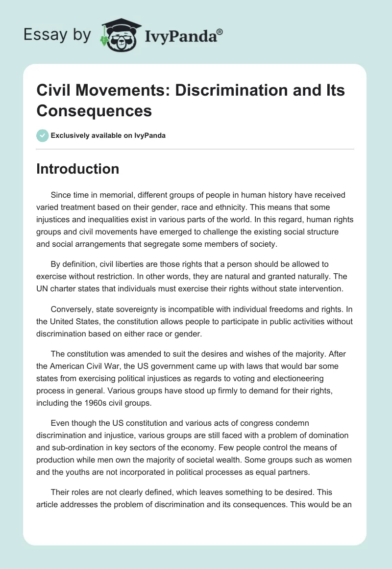 Civil Movements: Discrimination and Its Consequences. Page 1