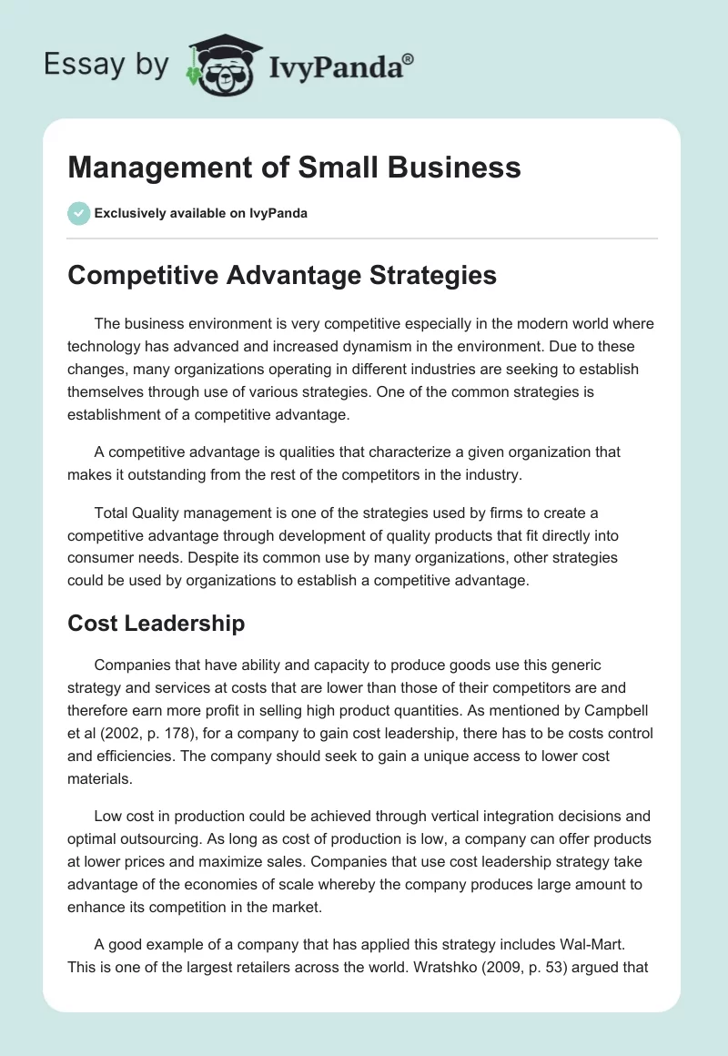 Management of Small Business. Page 1