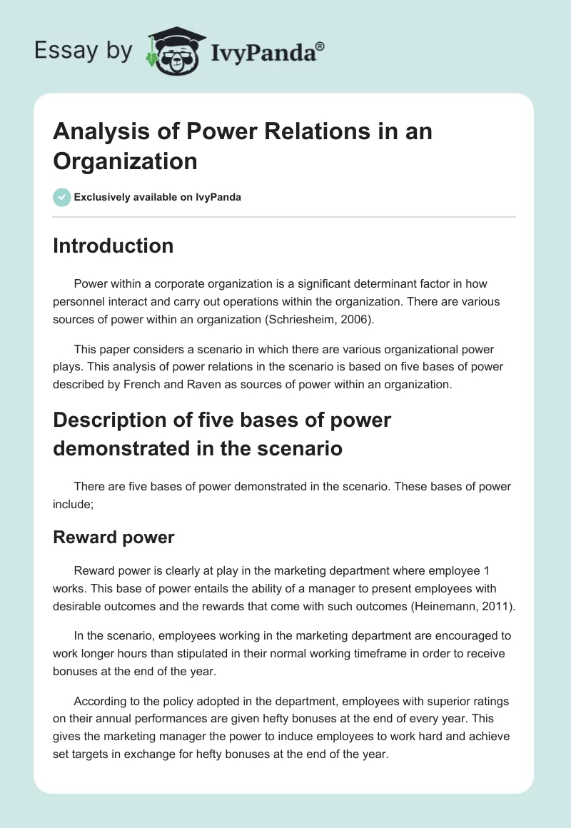 Analysis of Power Relations in an Organization. Page 1