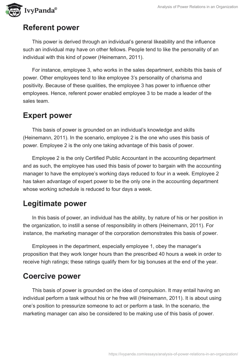 Analysis of Power Relations in an Organization. Page 2