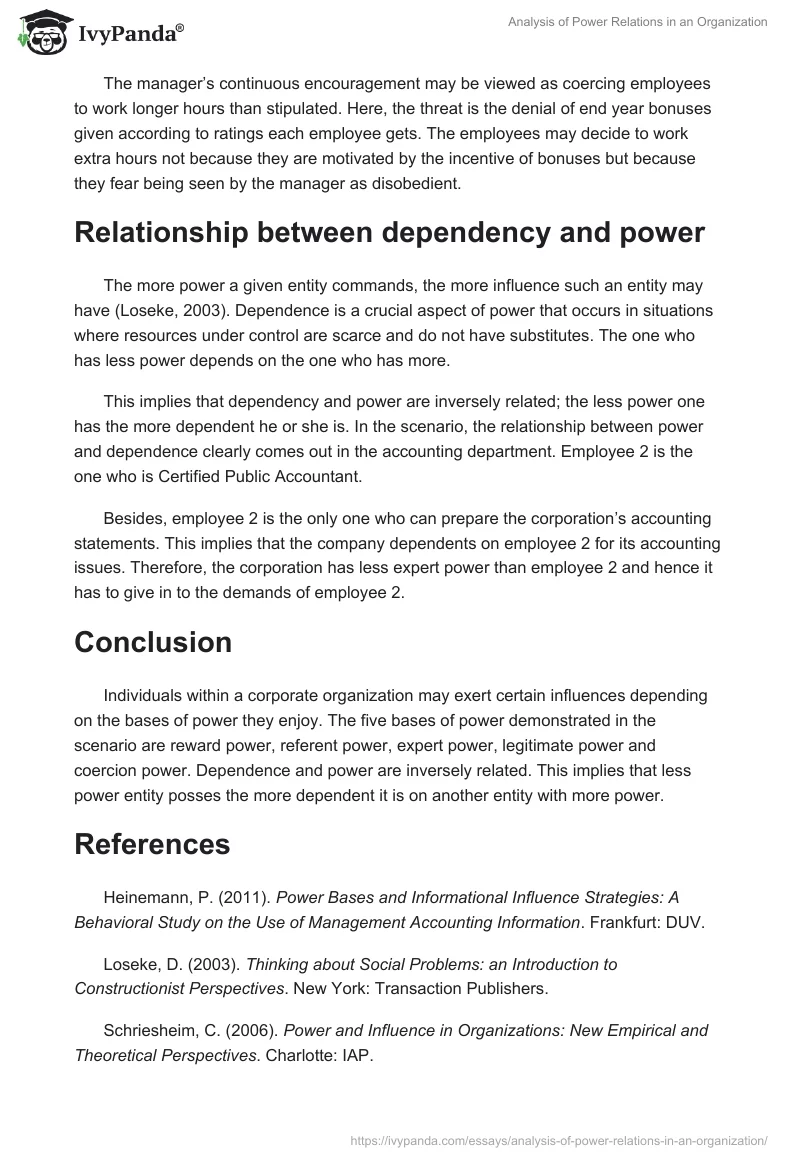 Analysis of Power Relations in an Organization. Page 3
