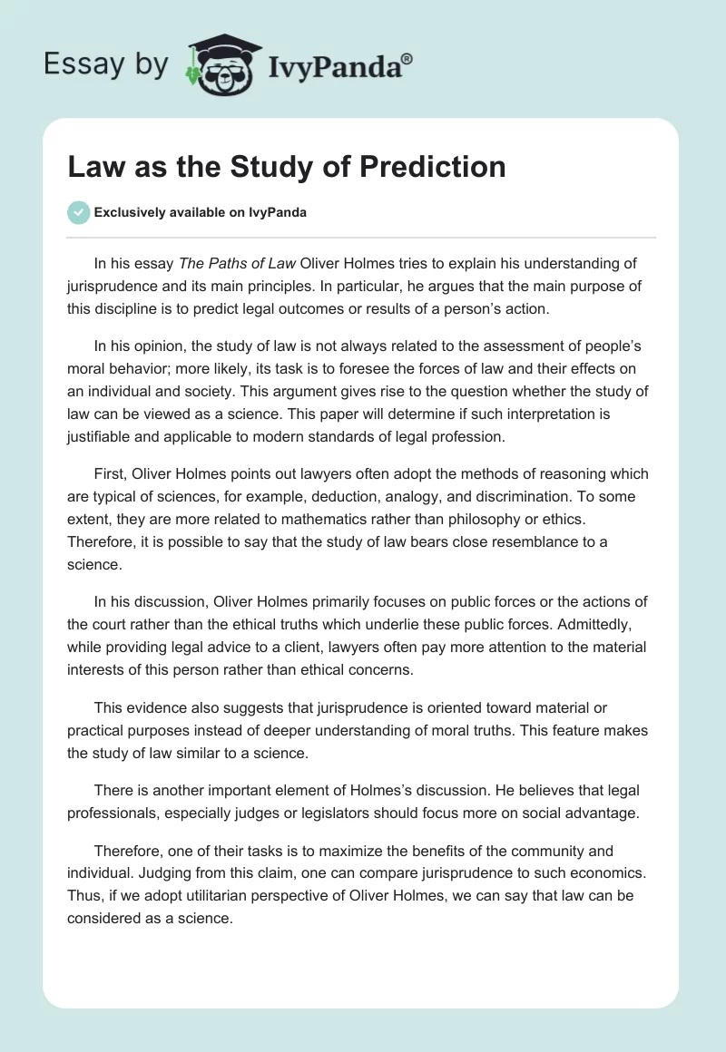 Law as the Study of Prediction. Page 1