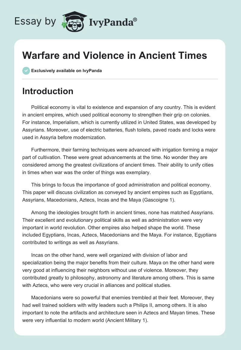 Warfare and Violence in Ancient Times. Page 1