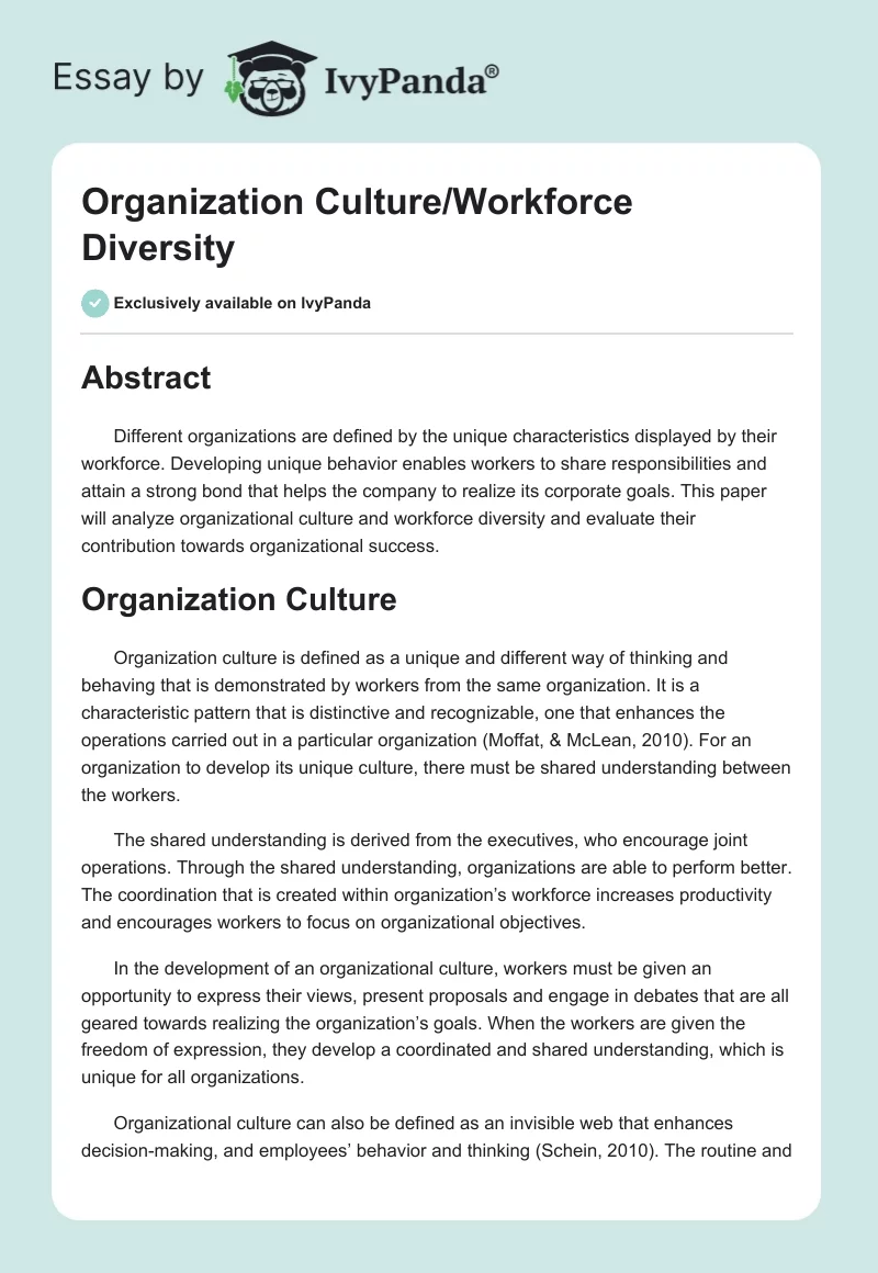 Organization Culture/Workforce Diversity. Page 1