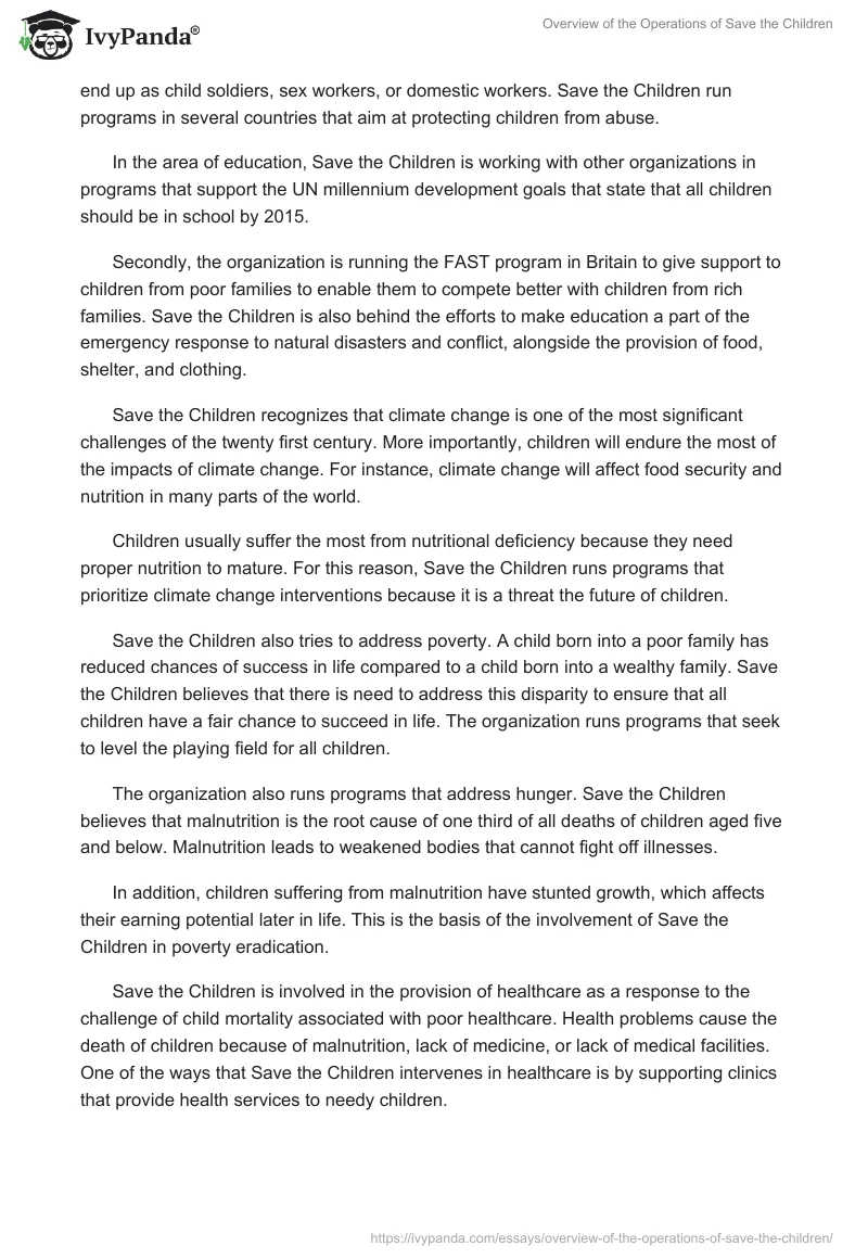Overview of the Operations of Save the Children. Page 2