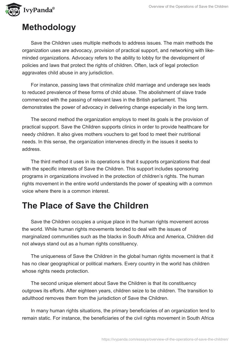 Overview of the Operations of Save the Children. Page 3