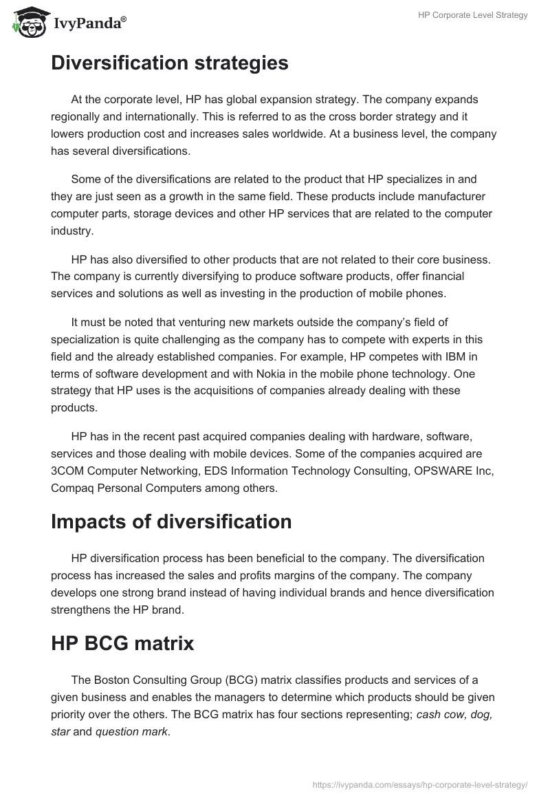 HP Corporate Level Strategy. Page 2